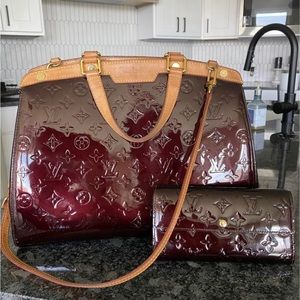 Louis Vuitton Monogram Brea Mm Burgundy Patent Leather Handbag and wallet